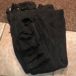 high waisted black ripped jeans